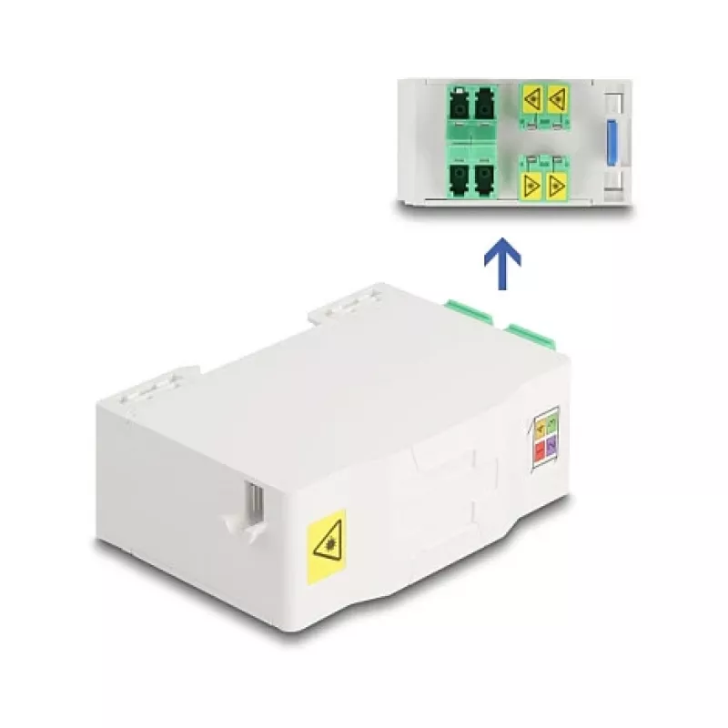 Delock 88098 Scatola di connessione in fibra ottica per guida DIN con supporto per giunzioni, 4x LC Duplex