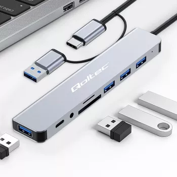 Hub USB-C QOLTEC 4x USB + lettore di schede SD/TF modello 53794
