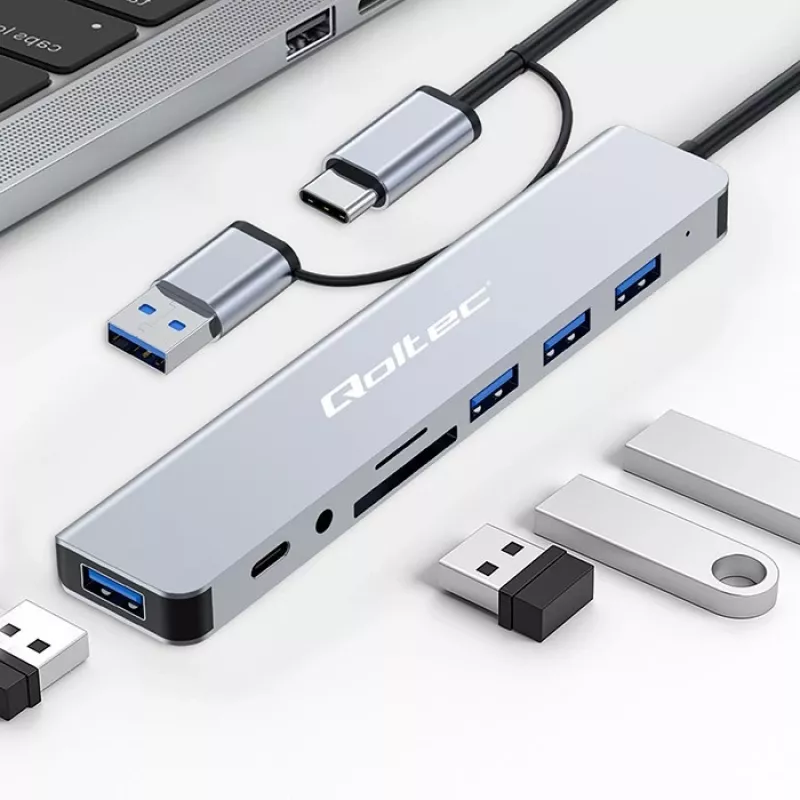 Hub USB-C QOLTEC 4x USB + lettore di schede SD/TF modello 53794