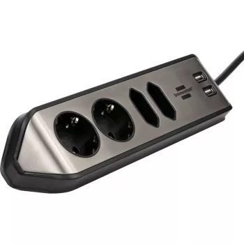 Ciabatta angolare Brennenstuhl estilo 4 vie, nero 2 prese Schuko, 2 prese Euro, con funzione di ricarica USB