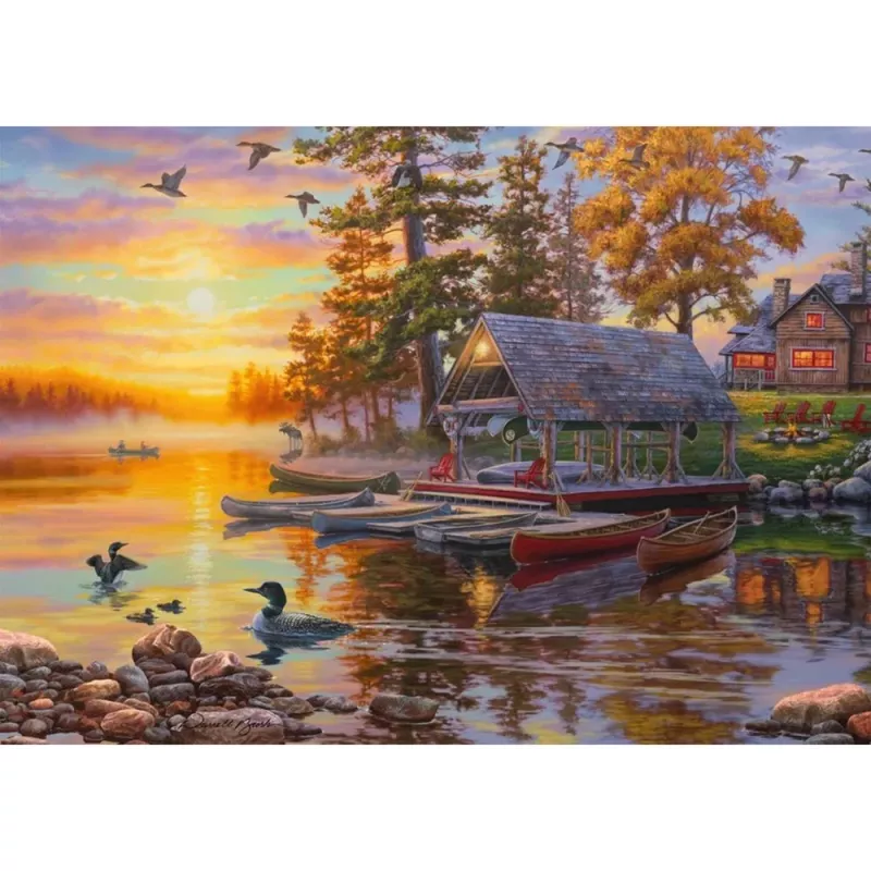 Puzzle 1000 pezzi schmidt spiele Darrell Bush Boathouse with Canoes, 1000 pezzi