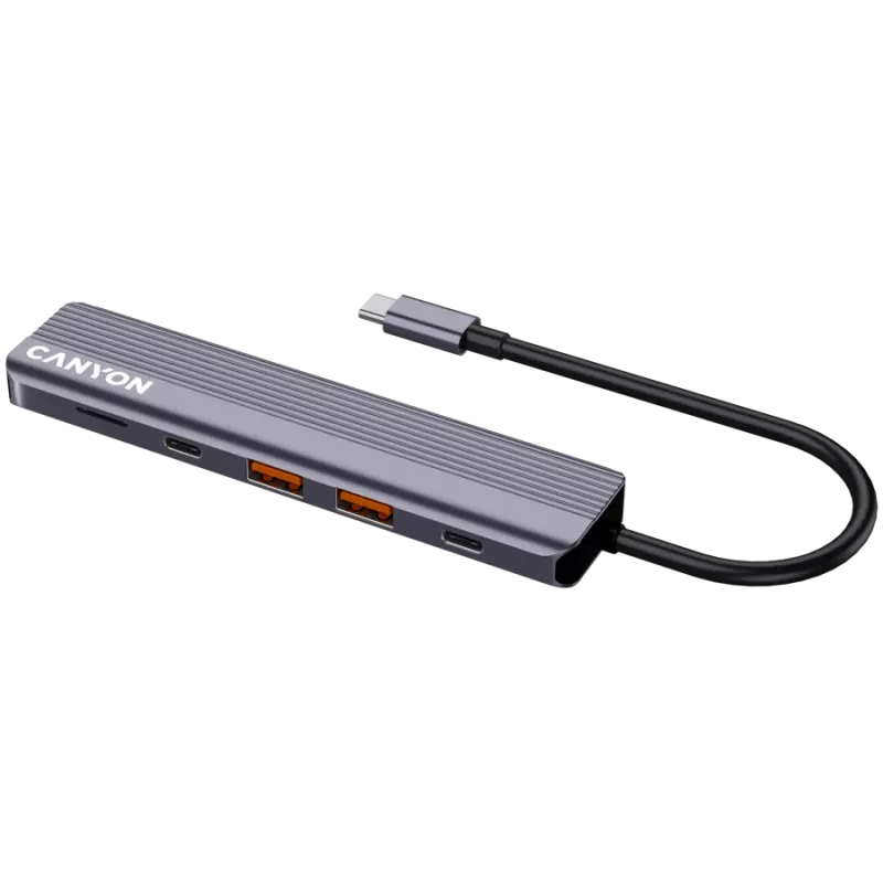 Hub USB Type-C CANYON DS-17 — HDMI, USB 3.2 Gen 1 A, USB-C, MicroSD, 10000 Mbit/s, grigio
