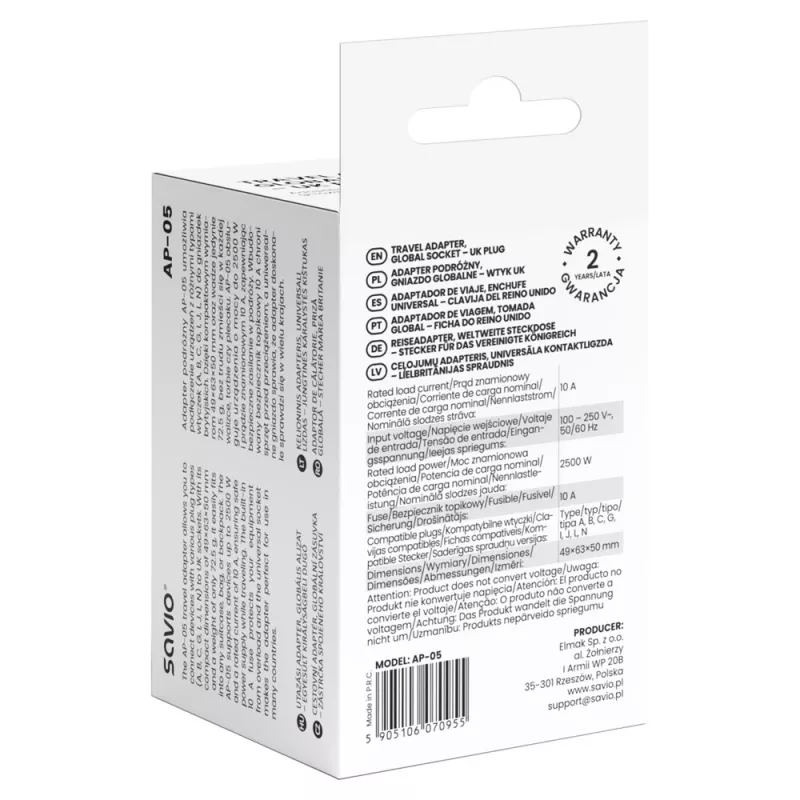 Savio AP-05 alimentatore per interni 2500 W bianco