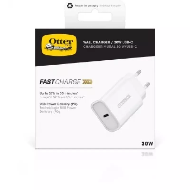 Caricabatterie da parete OTTERBOX 30W USB-C PD bianco — uscita 30W, singolo connettore USB-C