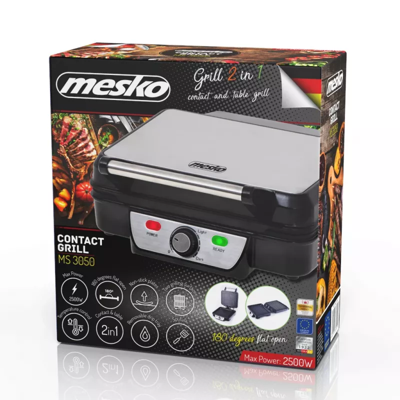 Mesko MS 3050 Griglia di contatto, 1800 W, nero/acciaio inox