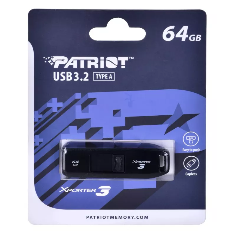 Chiavetta USB PATRIOT Xporter 64 GB USB Type-A 3.2 Gen 1 (a scorrimento, nero, 80 MB/s)