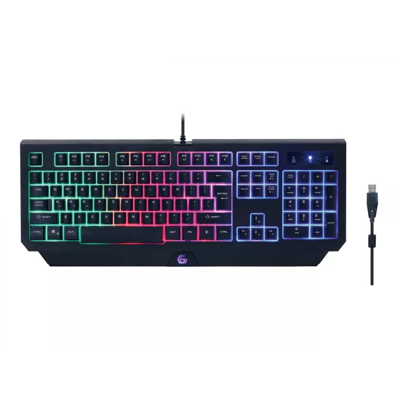 Gembird GGS-UMGL4-01 Phantom kit gaming 4 in 1 retroilluminato (tastiera, mouse, cuffie, tappetino per mouse), cablato USB, layout US, nero