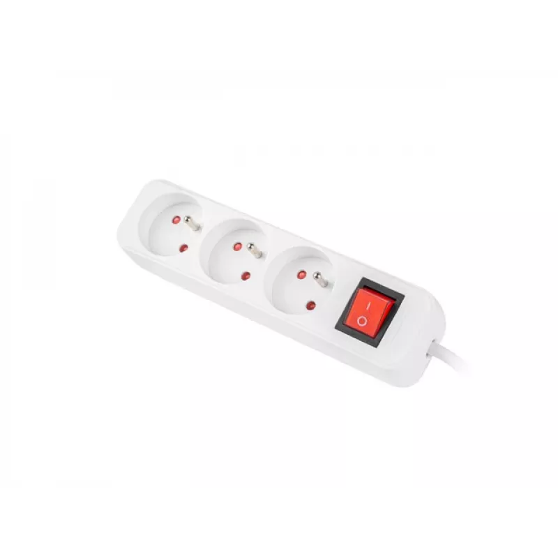 Prolunga di alimentazione LANBERG PS1-03E-0300-W — cavo 3 m, 3 prese AC Type E, bianca, per interni