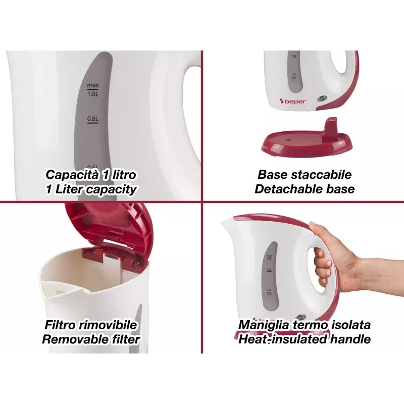 Bollitore elettrico Beper BB.050 1L 2200W bianco