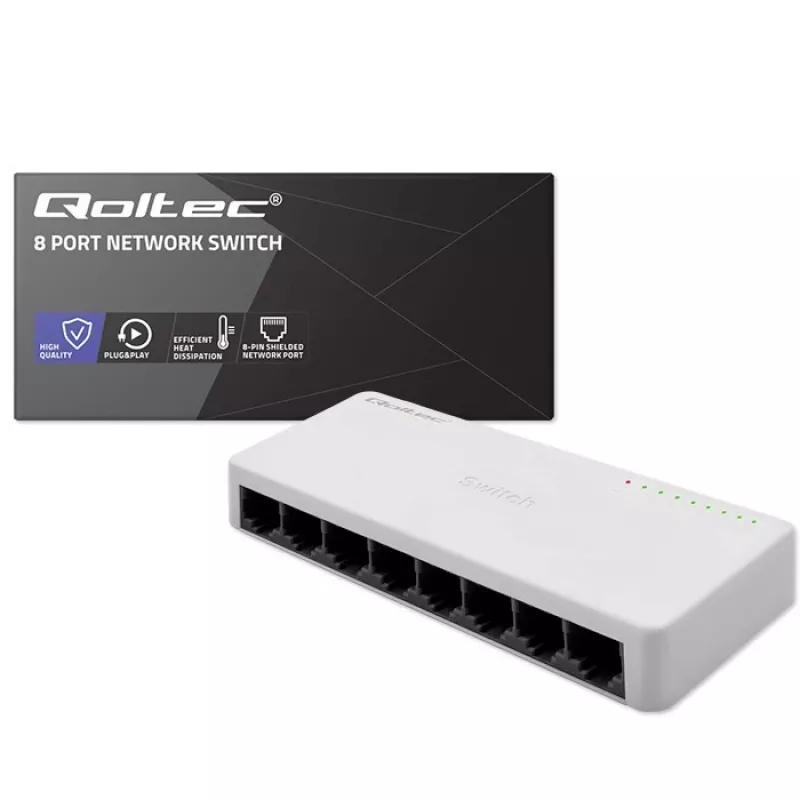 Switch di rete QOLTEC 52246 — 8 porte RJ45, 100 Mbps