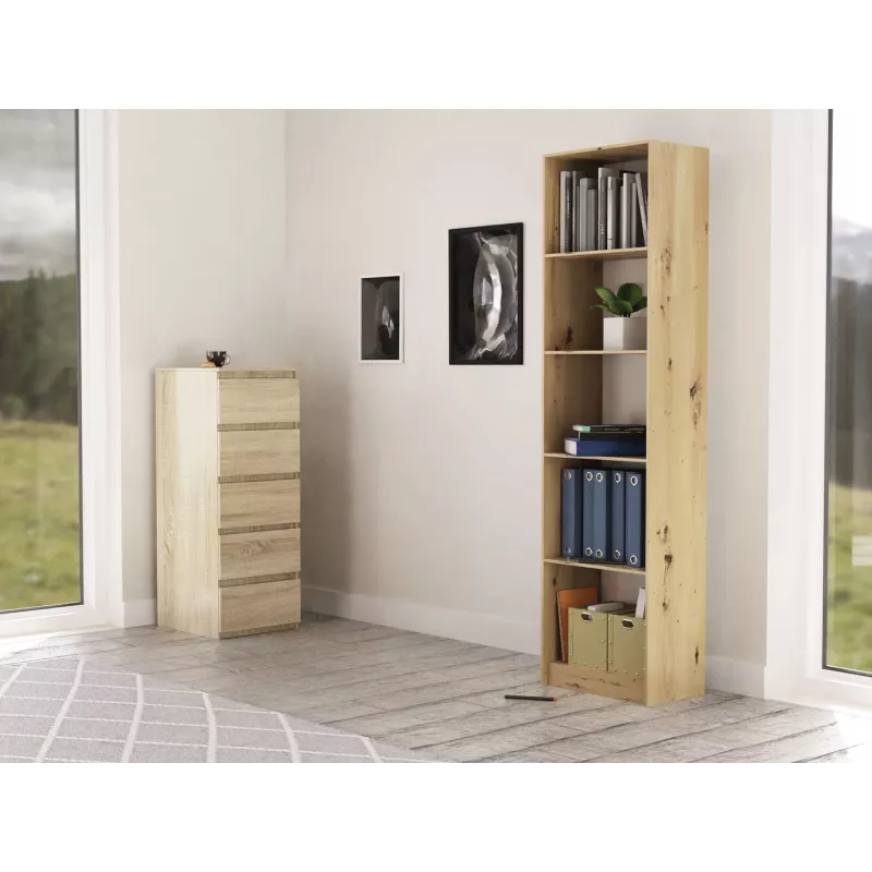 Libreria Top e shop R50 ARTISAN — finitura rovere, 5 ripiani, struttura in truciolare