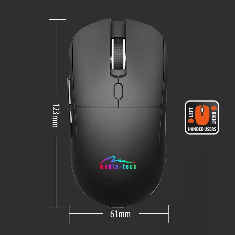 Mouse senza fili MEDIA-TECH MT1124 BT/RF Silent & Recharge — ambidestro, 3200 DPI, Bluetooth + 2,4 GHz USB, 6 tasti, ricaricabile