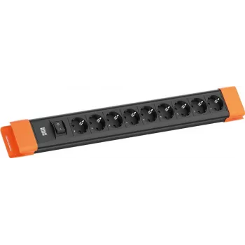 Ciabatta Bachmann CONNECTUS con 9x prese CEE 7/3, 1x interruttore, cavo 2,0 m — nero/arancione