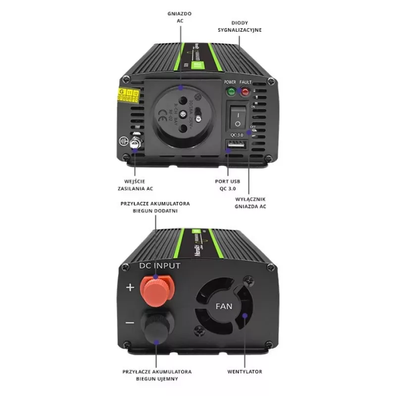 Alimentatore/inverter per auto Qoltec Monolith 600 W nero
