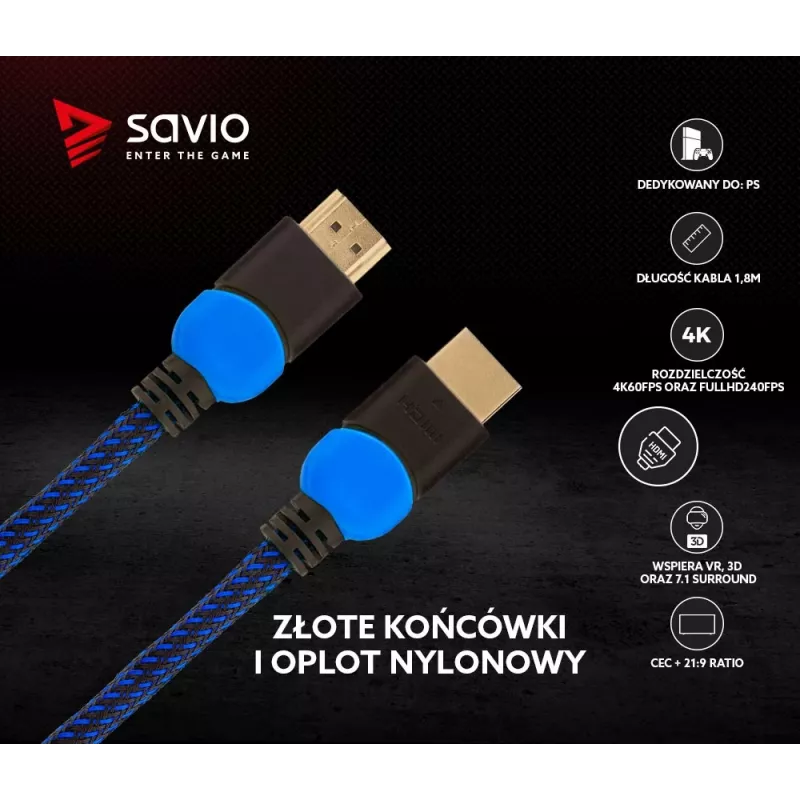 Cavo HDMI Savio GCL-02 1,8 m HDMI Type-A (standard) nero, blu