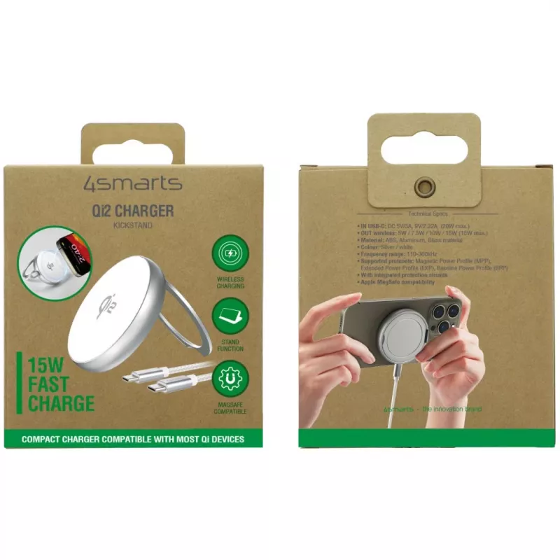 4smarts Qi2 Charger Kickstand Silver White - caricabatterie (540987)