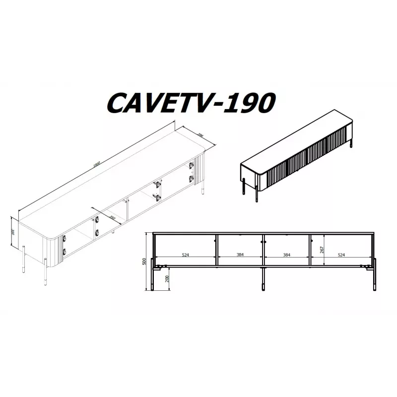 Mobile TV Cama Meble VERA 190x40x50 cm, bianco opaco, piano in truciolare