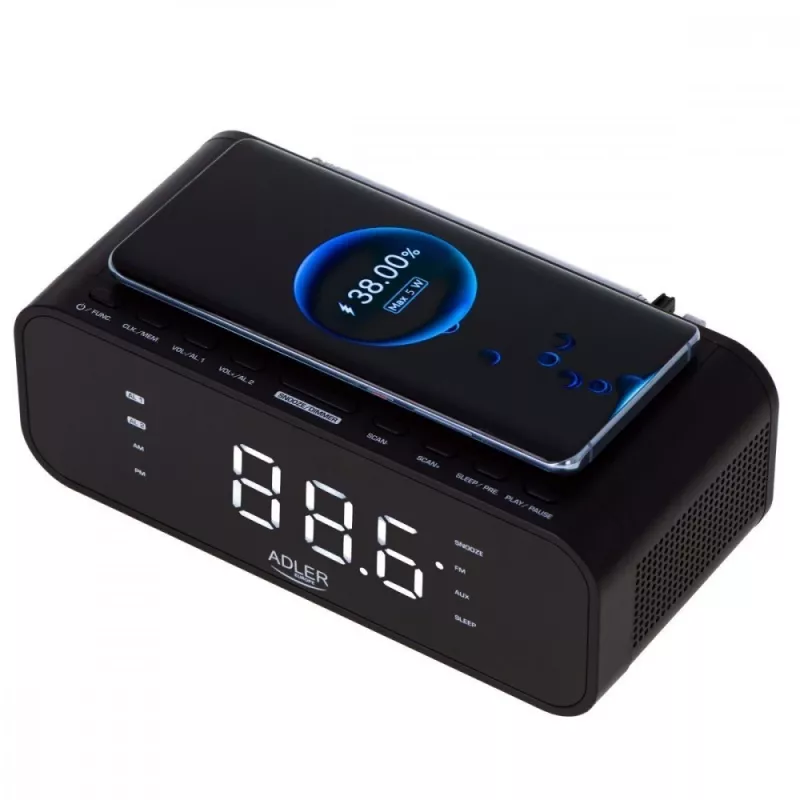 Sveglia con radio, allarme e caricabatterie wireless Adler AD 1192B