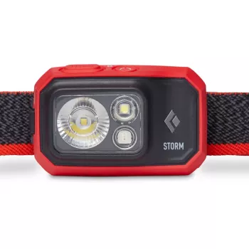 Lampada frontale Diamond Storm 450 nera con fascia frontale nera e rossa