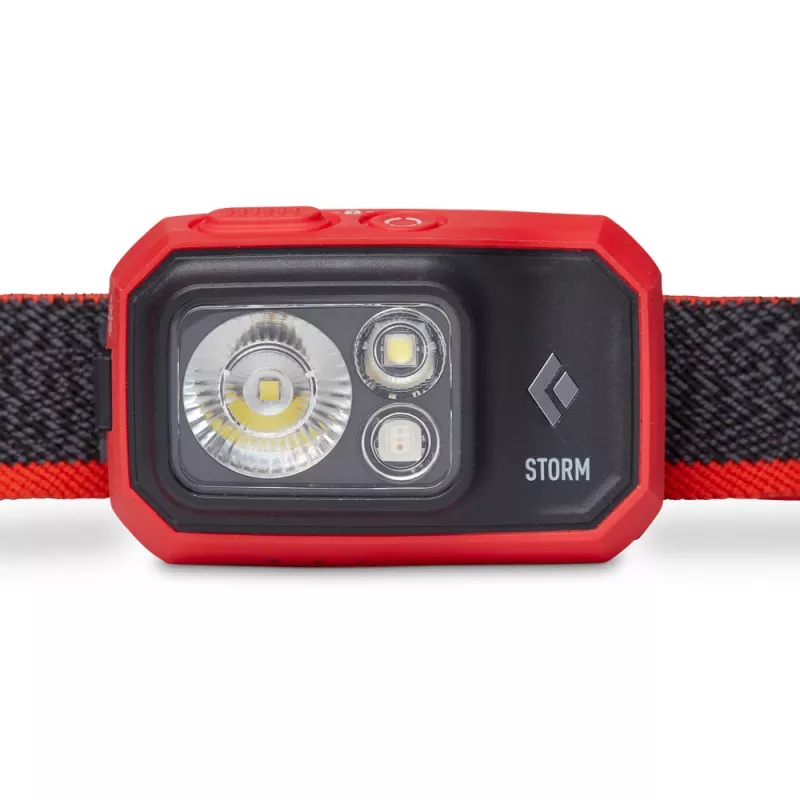 Lampada frontale Diamond Storm 450 nera con fascia frontale nera e rossa