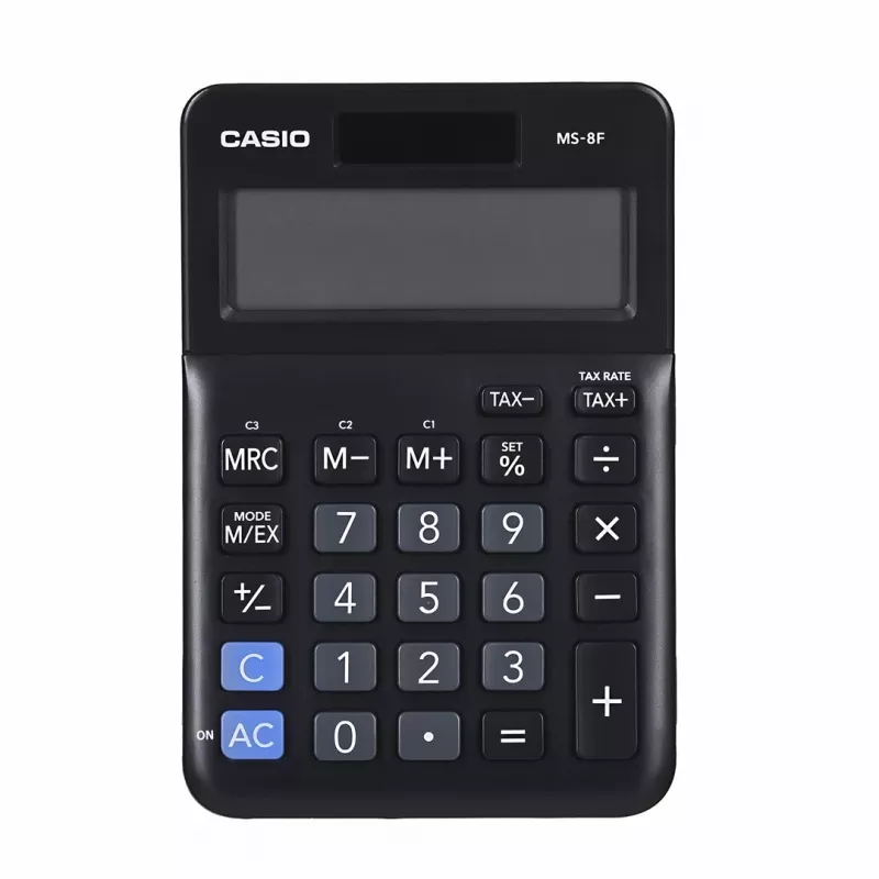 Casio MS-8F calcolatrice da tavolo base, a 8 cifre, a batteria/solare, nera