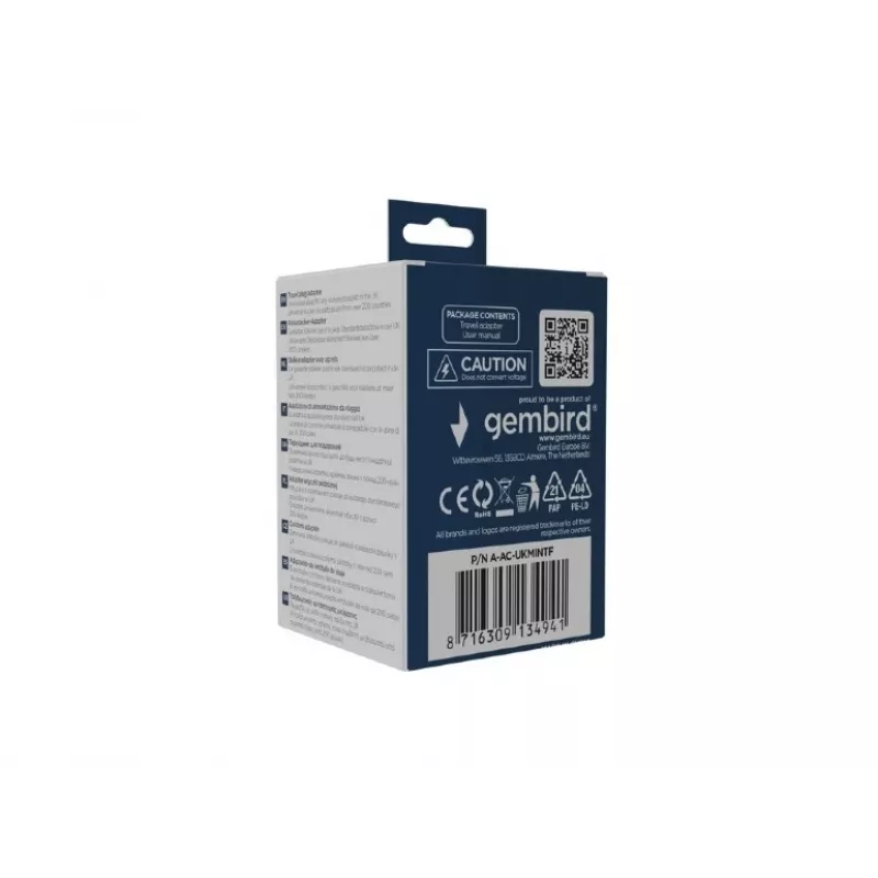 Adattatore di rete GEMBIRD A-AC-UKMINTF – spina UK tipo G a ingresso IEC-C13, 15 A