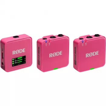 Microfono wireless RODE Wireless GO III Rosa — sistema trasmettitore e ricevitore compatto a due canali