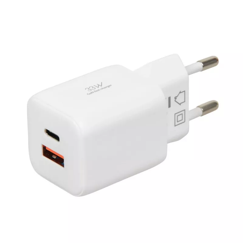 Caricabatterie USB IBOX ILUC42W 42W (max 33W), 1×USB-C PD3.0, 1×USB-A QC3.0, 100–240V, bianco