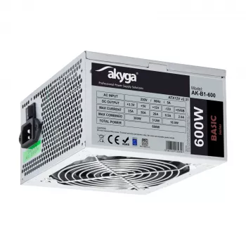 Akyga Basic AK-B1-600 alimentatore ATX 600 W, ventola 120 mm, PFC passivo, grigio