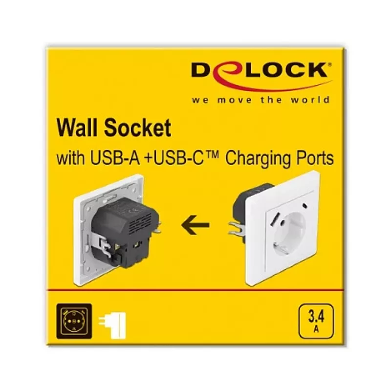Presa DeLOCK 11489 CEE 7/3 + USB bianco 250V 16A
