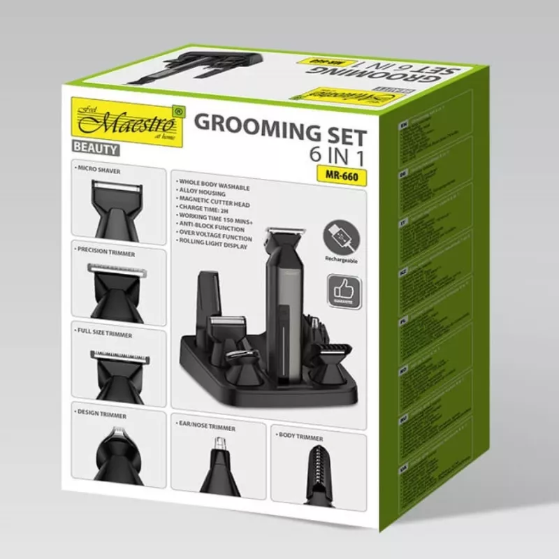 Set tagliacapelli Maestro MR-660 6-in-1 USB ricaricabile con lame regolabili