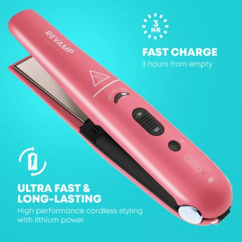 Piastra per capelli in ceramica senza fili Revamp ST-1700PK-EB — compatta rosa