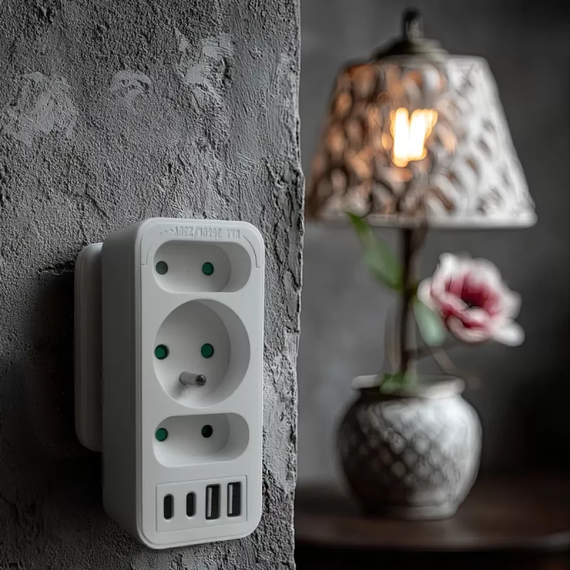 Power splitter MACLEAN MCE248 F/W — 3 prese AC (1×16A, 2×6A) + 4×USB (2×A, 2×C PD 20W), spina EU, bianco