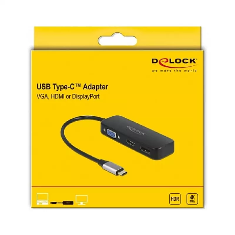 Adattatore DeLOCK USB Type-C su VGA HDMI DisplayPort 4K 60 Hz