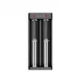 Caricabatterie per batterie Li-Ion XTAR a doppio slot per celle 18650, ingresso USB-C, 2 slot, nero, indicatori LED