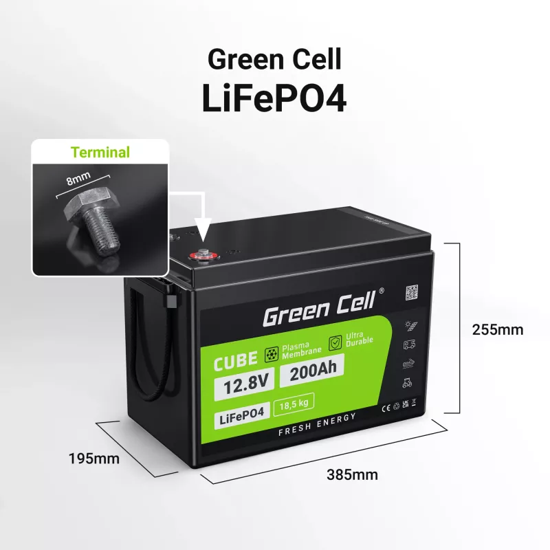 Batteria Greencell LiFePO4 - 200Ah - 12.8V - 2560Wh L (CAV04S)