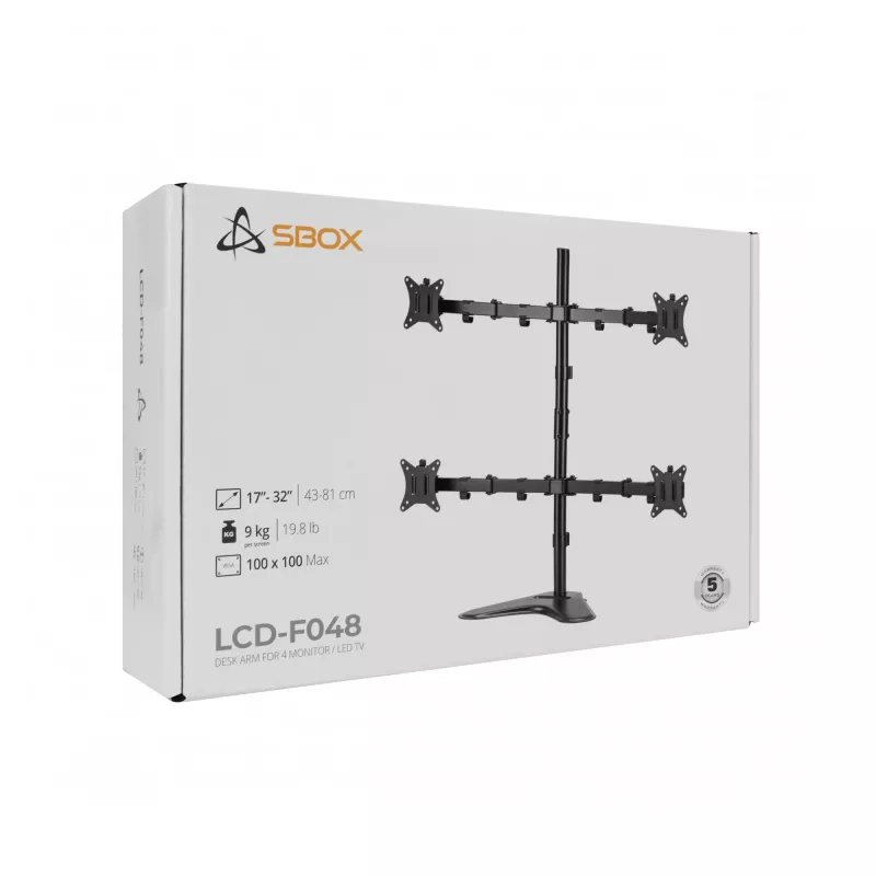 Supporto LCD SBOX LCD-F048-2 per display 17–32 pollici, supporta 4×9 kg, VESA 100×100