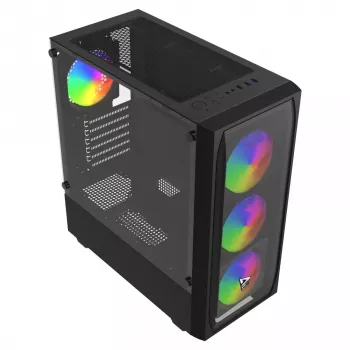 Case PC SAVIO Noctis Flow RGB — Cube, ATX/Mini-ITX, 3x ventole frontali da 120 mm, pannello laterale in vetro temperato, GPU max 35 cm