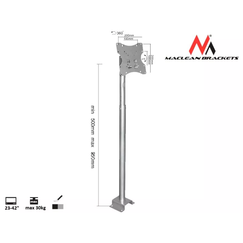 Maclean MC-504A S Supporto da soffitto regolabile 23-42 30kg