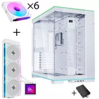 Lian Li O11 Dynamic EVO RGB bundle case PC + HydroShift II LCD-S 360TL AiO + 6x UNI FAN SL-INF 120 Reverse Blade Fan - bianco
