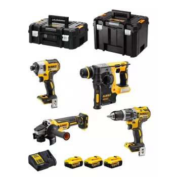 Set di utensili DeWalt DCK422P3T-QW set combinato a batteria 18V 5Ah (3 batterie), avvitatore trapano DCD796, martello perforatore, 4 cm legno, 1,3 cm acciaio
