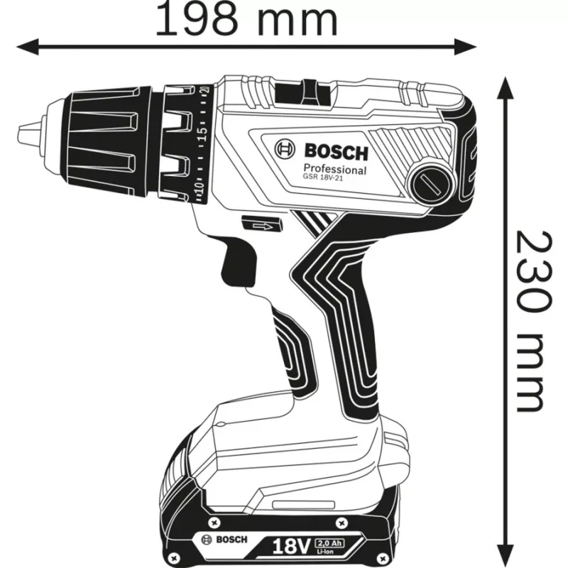 Bosch GSR 18V-21 Professional 06019H1008 trapano avvitatore a batteria, 18 V, 55 Nm, mandrino da 13 mm, con 2 batterie, blu/nero
