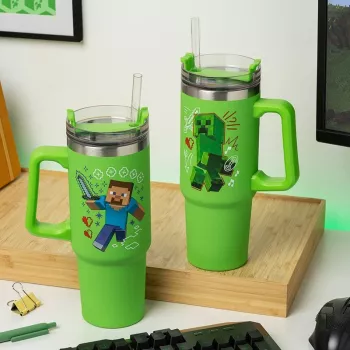 Bicchiere termico con cannuccia Paladone Minecraft verde 900 ml