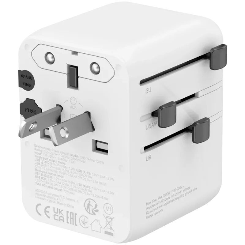 CANYON adattatore da viaggio OnTour 70 EU/UK/US/AUS 70W bianco