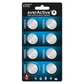 Set da 8 batterie al litio everActive 4 x CR2032, 2 x CR2025, 2 x CR2016