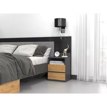 Comodino top e shop M1 ANTRACYT/ARTISAN, rovere, 2 cassetti, 400×320×590 mm