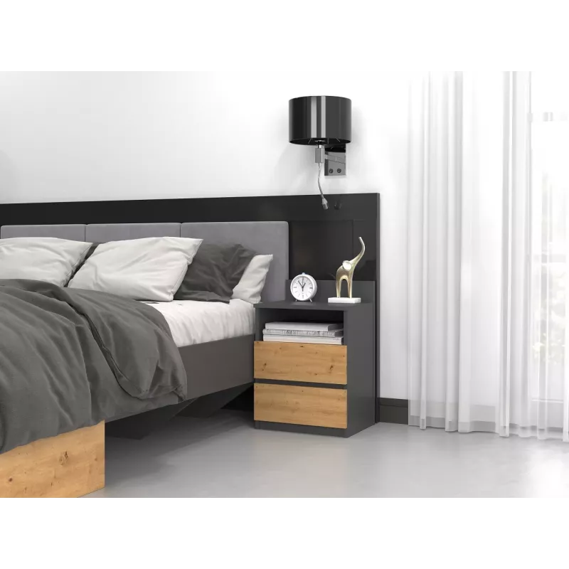 Top E Shop M1 ANTRACYT/ARTISAN comodino, 2 cassetti, rovere