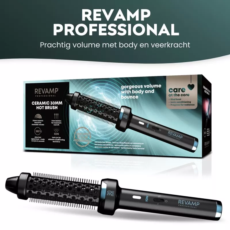 Spazzola termica Revamp BR-1300A-EU Ceramic Ionic 30mm – spazzola styling riscaldata per capelli