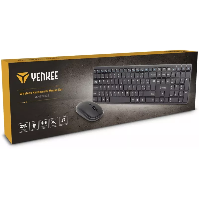 Set tastiera e mouse wireless YENKEE YKB 2008CS — 2,4 GHz USB, layout compatto