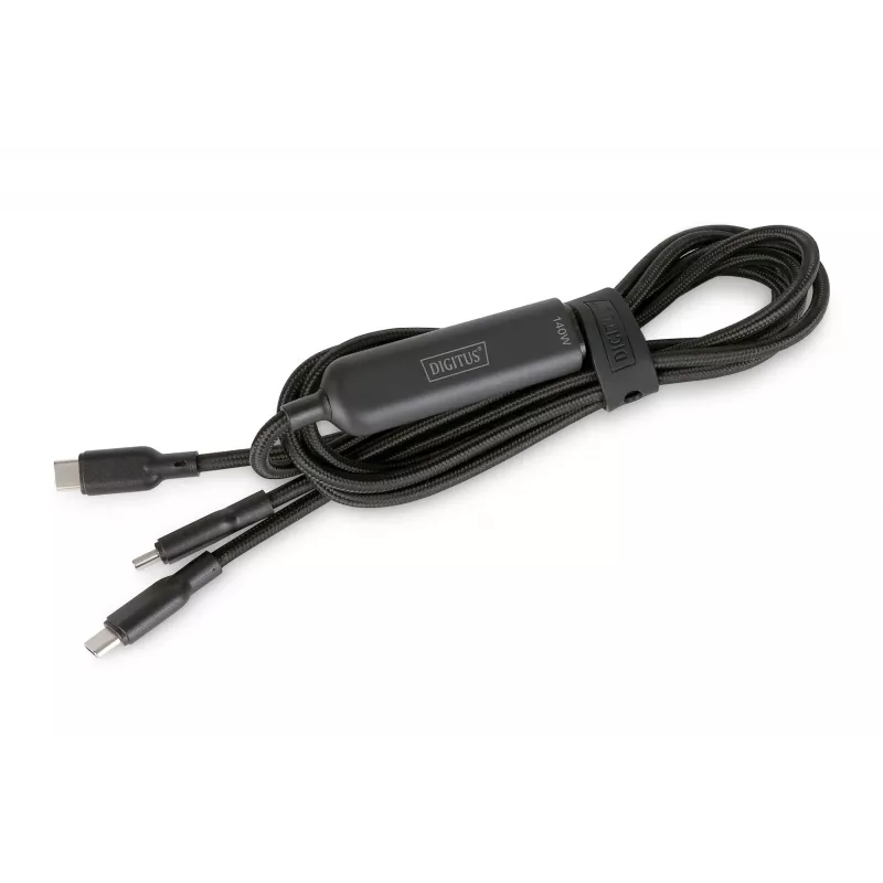 DIGITUS cavo di ricarica USB-C 2in1 140W, USB-C a 2×USB-C, 1,8 m, USB 2.0, nero